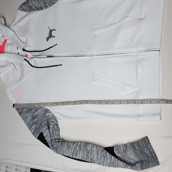 VS PINK - White and Gray Bling Hoodie with Metallic Detailing - Size Large - Picture 12 of 13